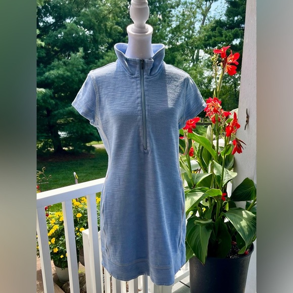 Tommy Bahama Blue Half-Zip Short Sleeve Sweatshirt Dress with Pockets - Size S - Picture 1 of 6
